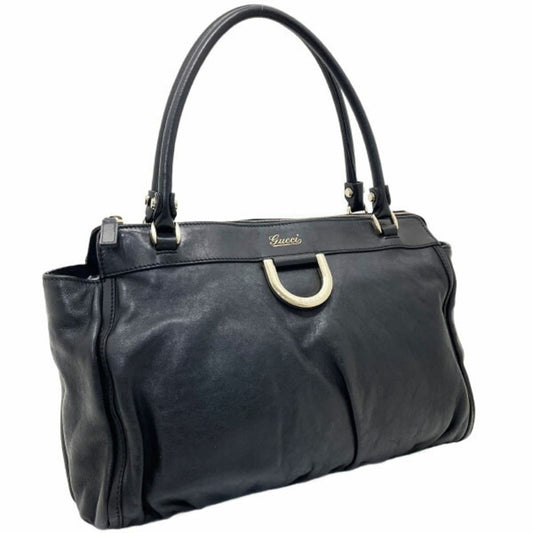 Gucci Abbey Black Leather Handbag Shoulder Bag Tote Bag ()