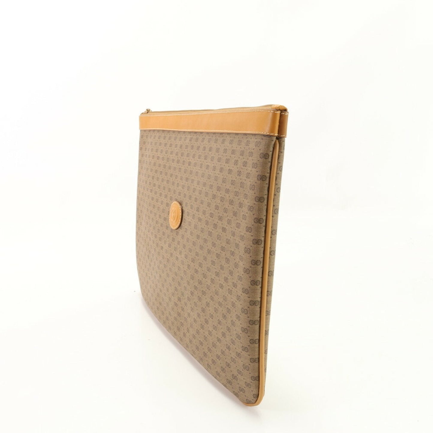 Gucci Brown Leather Coated Canvas Pouch