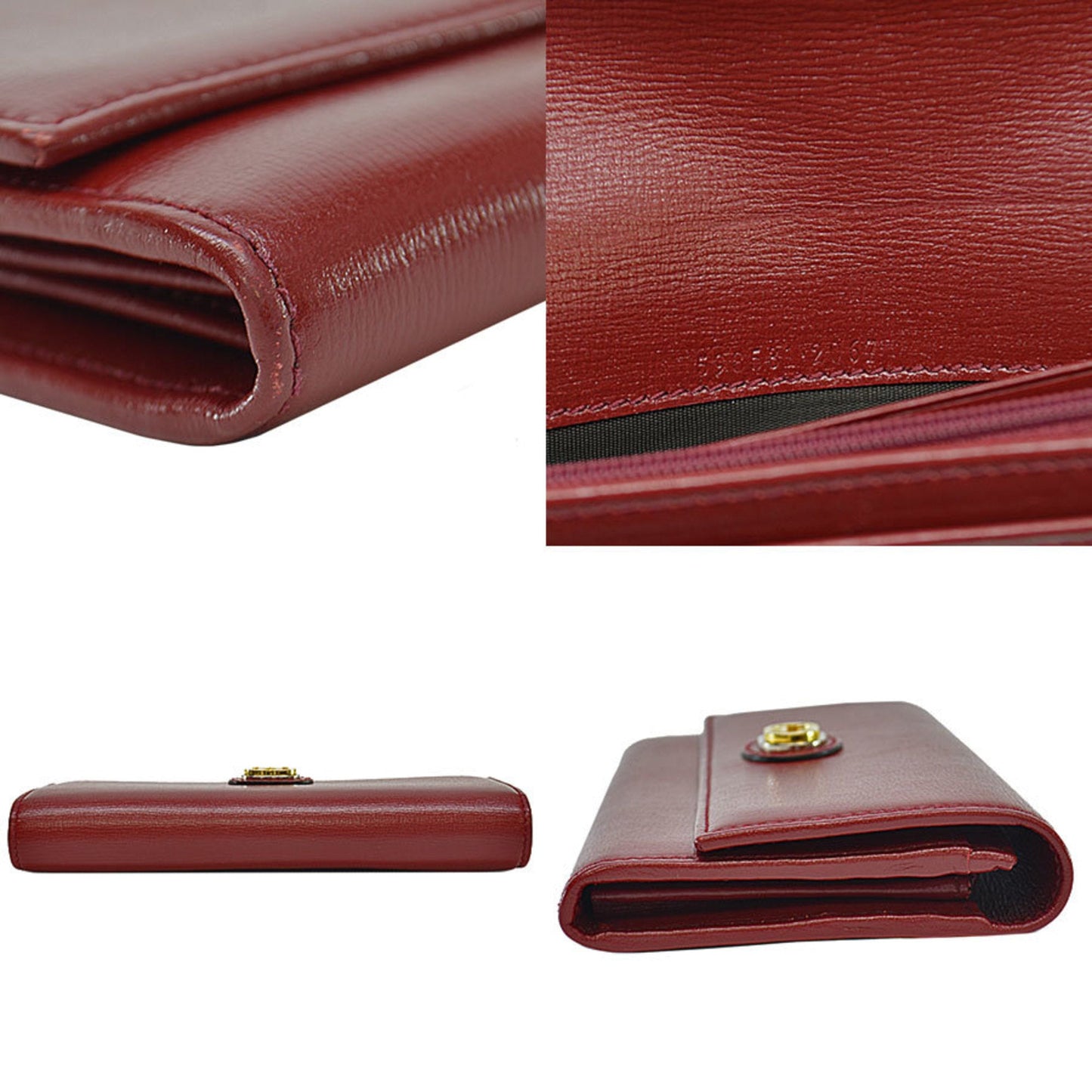 Gucci Gold Red Color Leather Long Wallet (Bi-Fold)