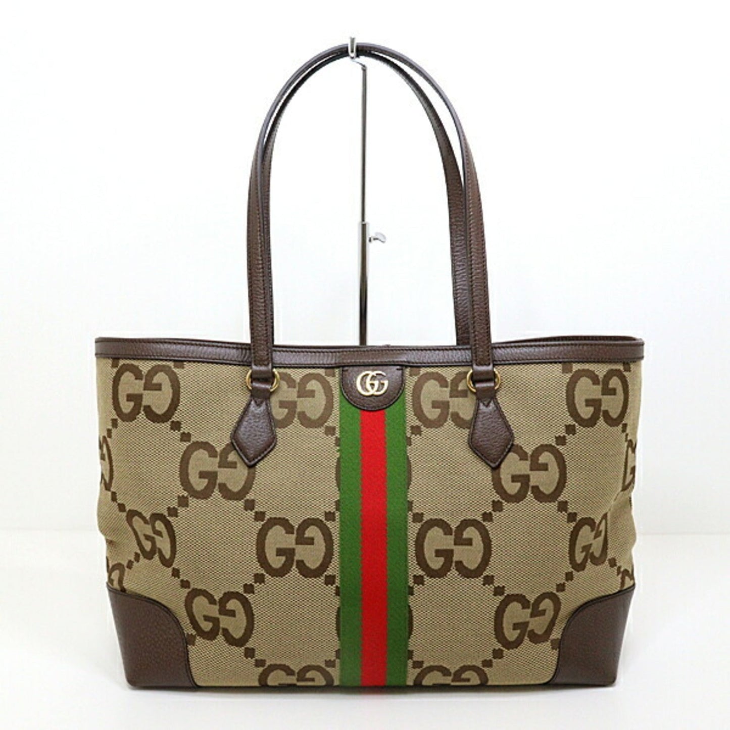 Gucci Gg Canvas Beige Camel Green Red Color Gg Canvas Tote Bag ()