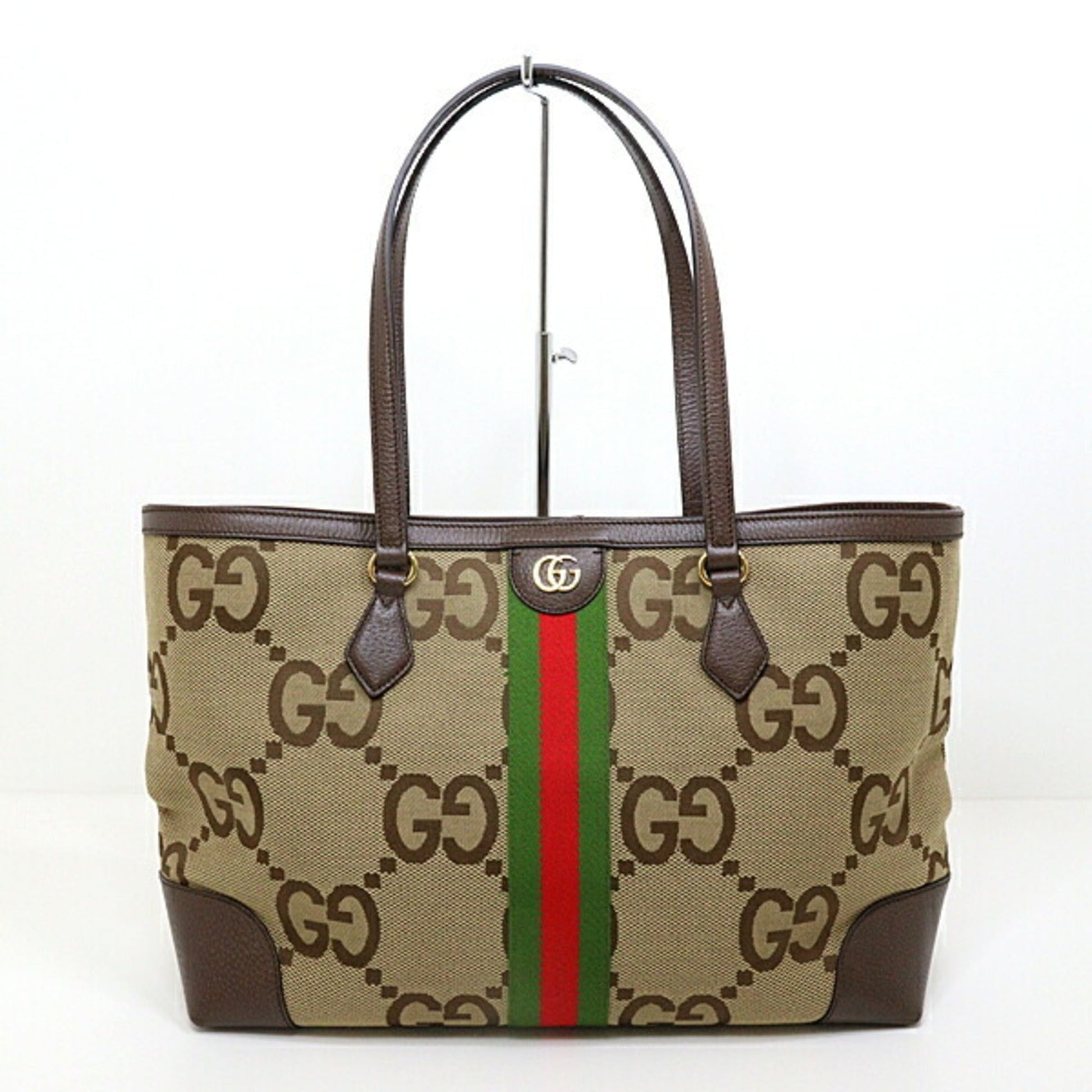 Gucci Gg Canvas Beige Camel Green Red Color Gg Canvas Tote Bag ()