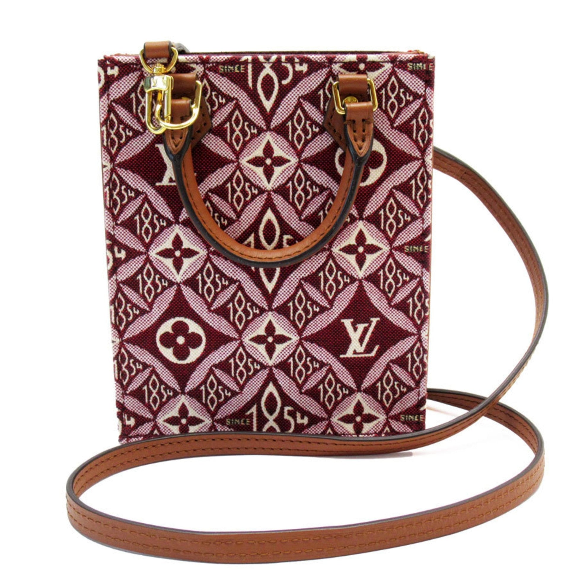 Louis Vuitton Brown Burgundy Canvas Leather Handbag Shoulder Bag ()