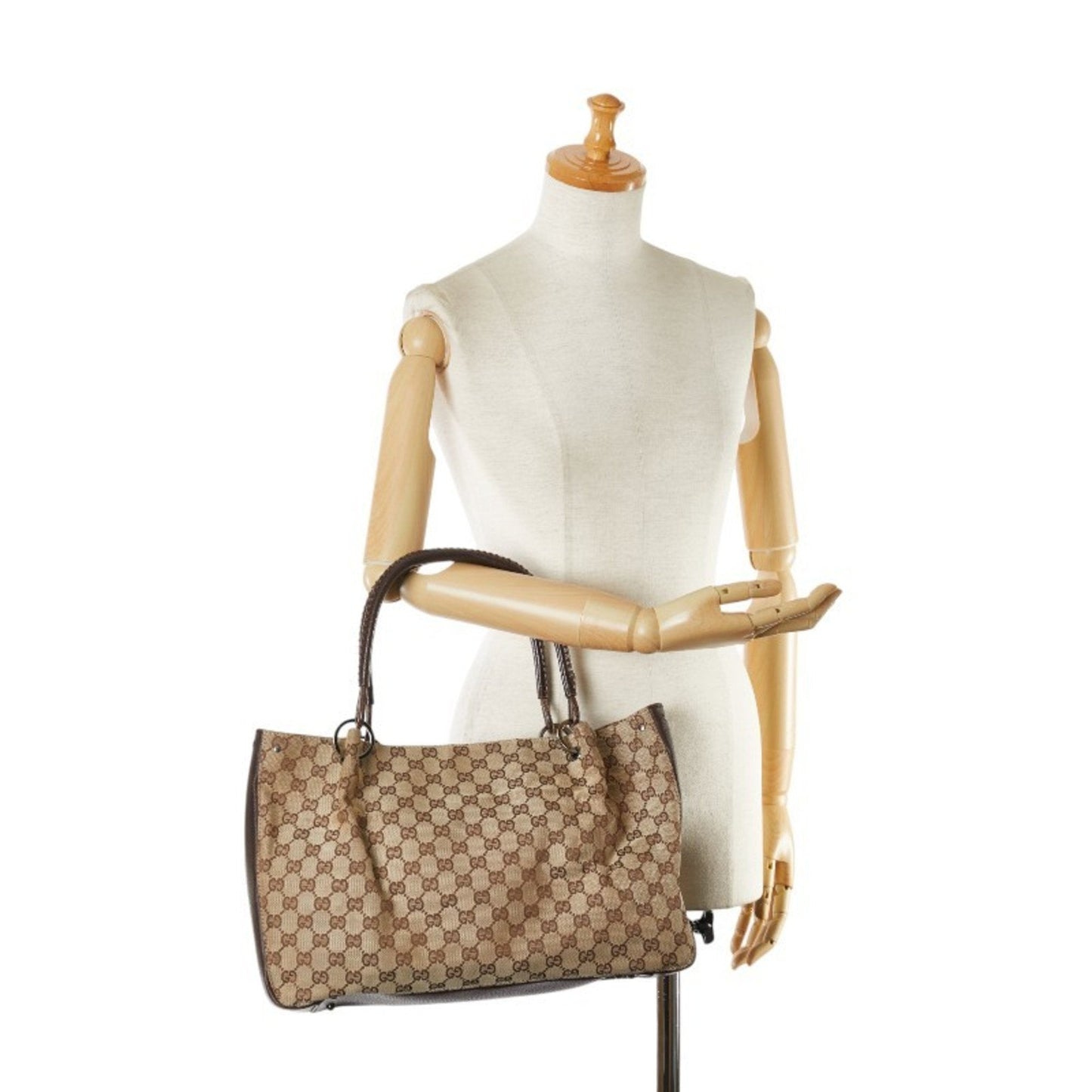 Gucci Beige Brown Canvas Leather Tote Bag