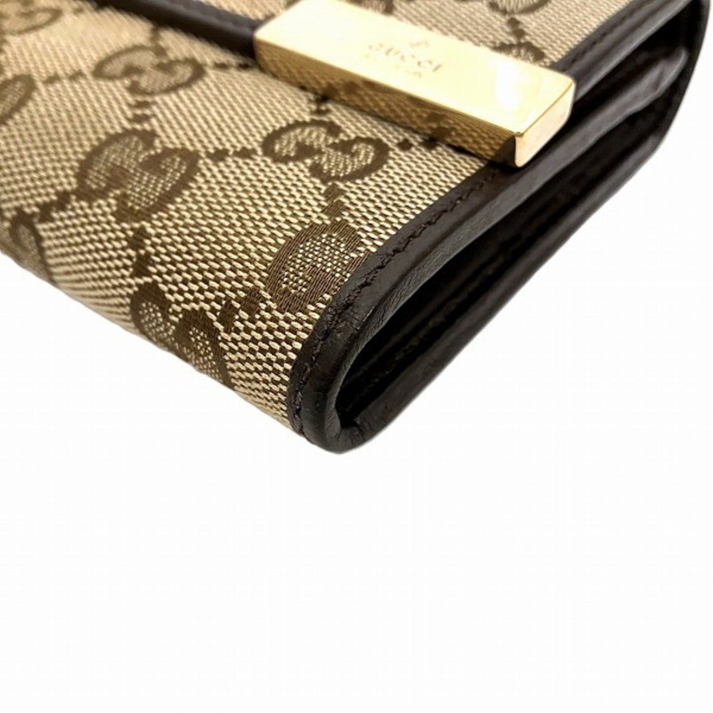 Gucci Beige Dark Brown Gg Canvas Leather Wallet (Bi-Fold)