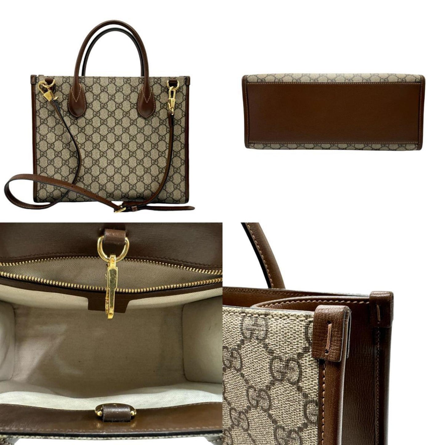 Gucci Beige Brown Pvc Handbag Shoulder Bag Tote Bag