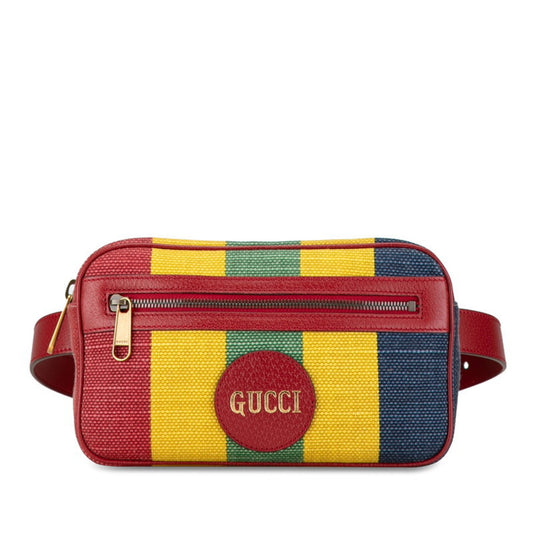 Gucci Multi-Color Red Color Canvas Leather Fanny Pack Pochette Sling Bag ()