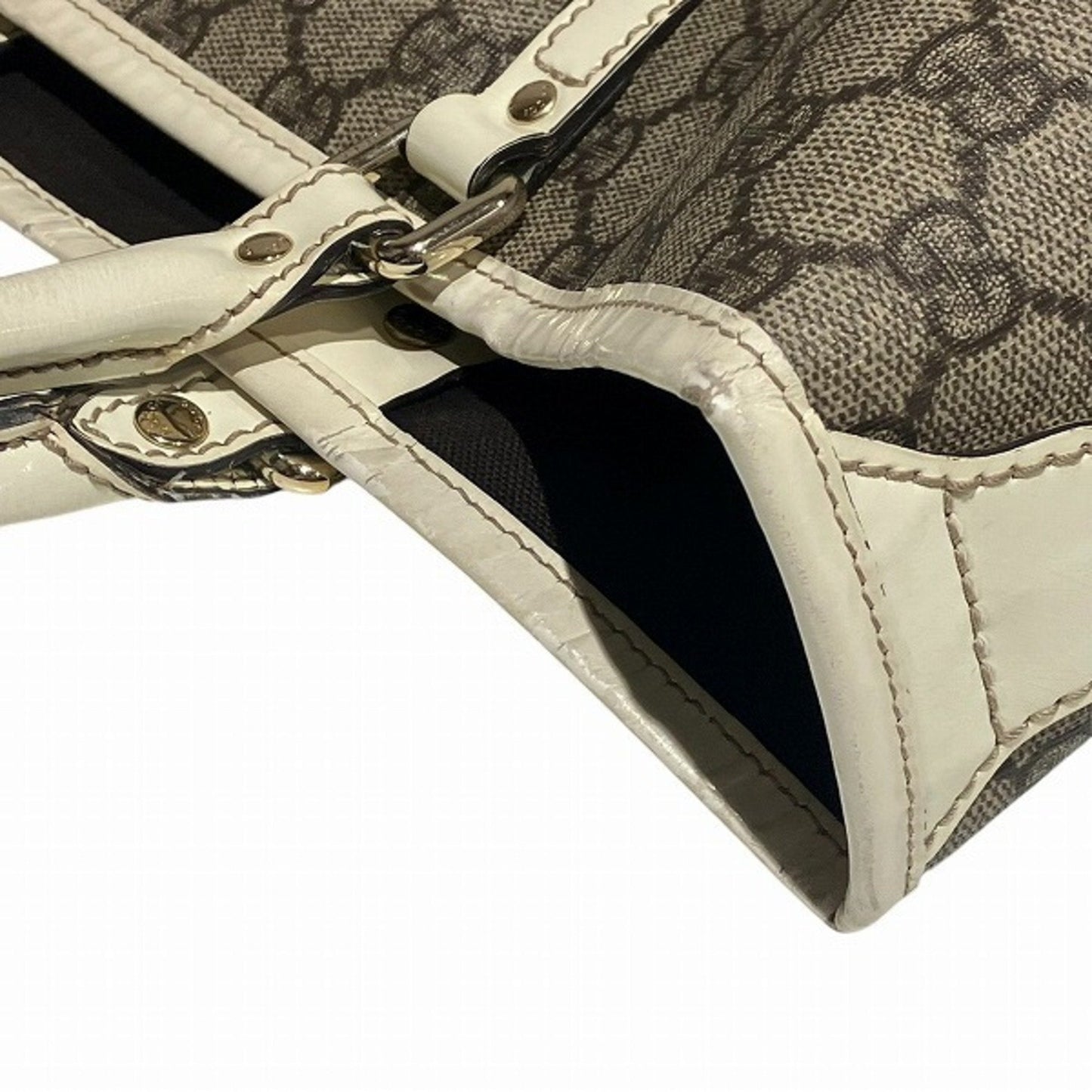 Gucci Brown White Gg Supreme Leather Shoulder Bag Tote Bag