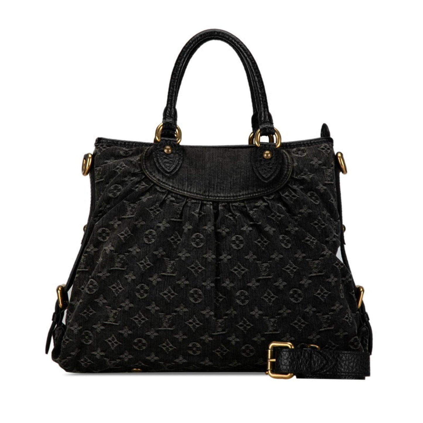Louis Vuitton Black Noir Canvas Leather Handbag Shoulder Bag ()
