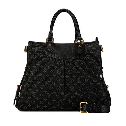 Louis Vuitton Black Noir Canvas Leather Handbag Shoulder Bag ()