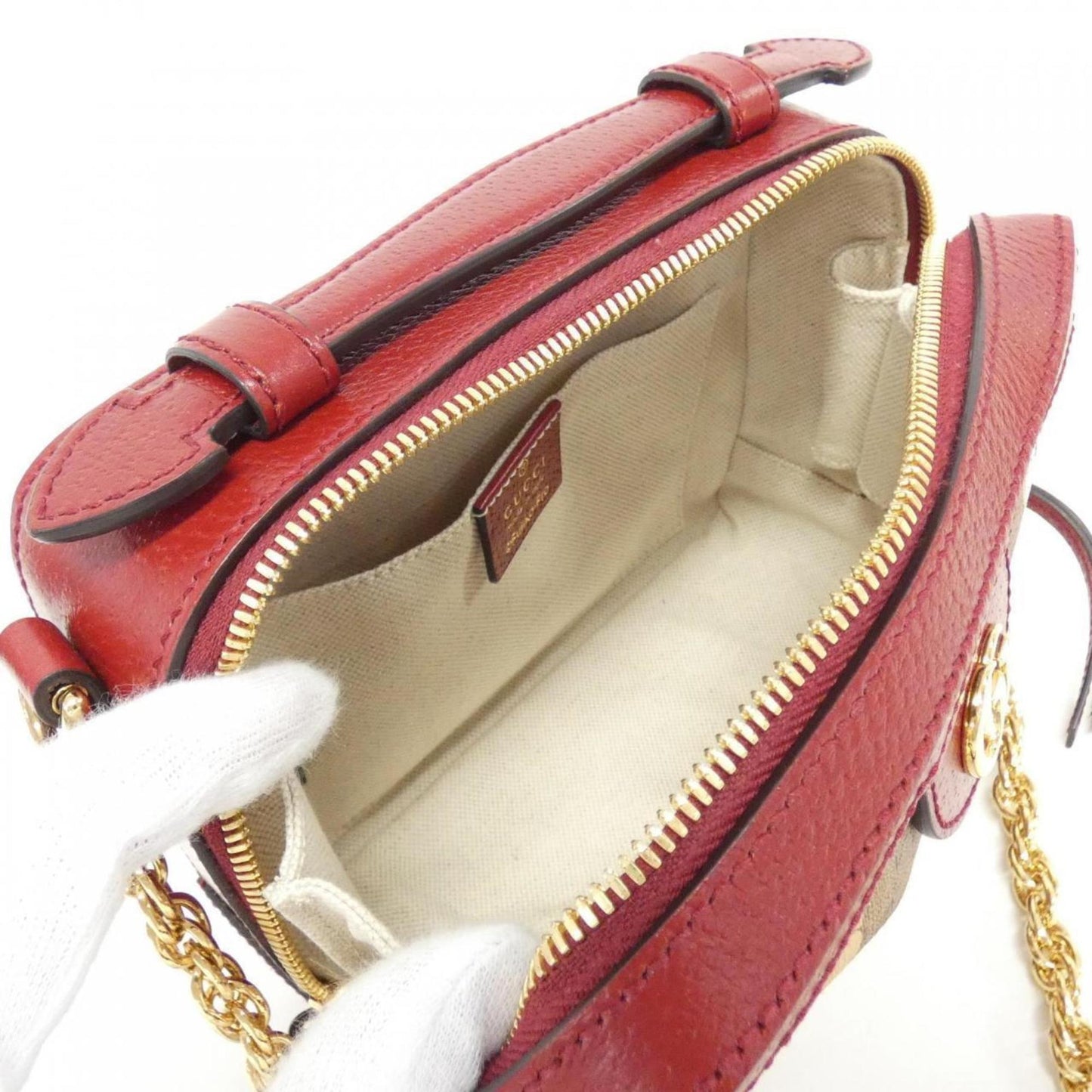 Gucci Beige Cherry Red Canvas Leather Shoulder Bag