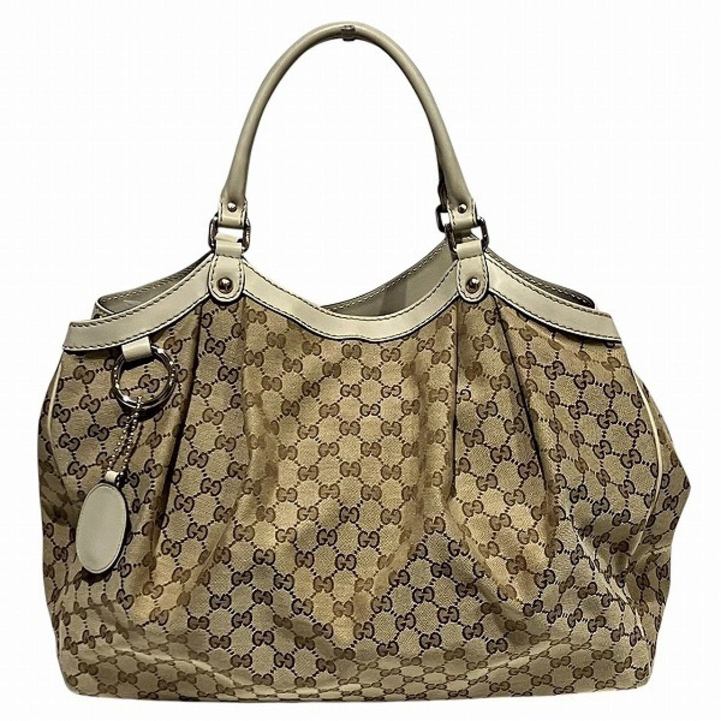 Gucci Beige Ivory Gg Canvas Leather Shoulder Bag Tote Bag ()