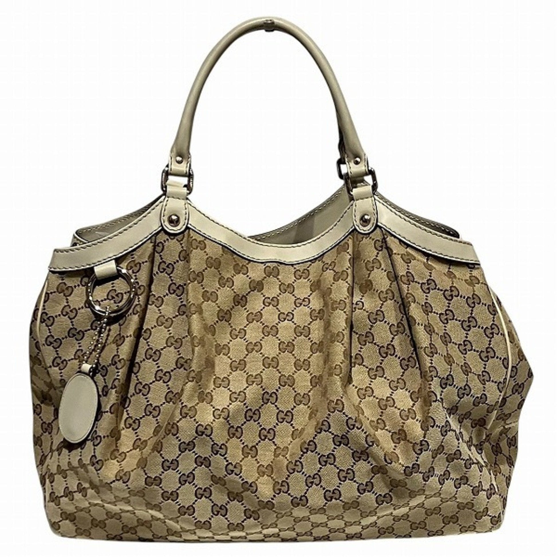 Gucci Beige Ivory Gg Canvas Leather Shoulder Bag Tote Bag ()