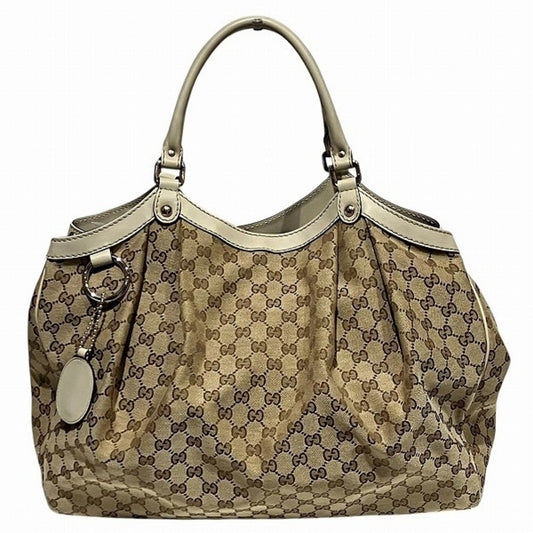 Gucci Beige Ivory Gg Canvas Leather Shoulder Bag Tote Bag ()