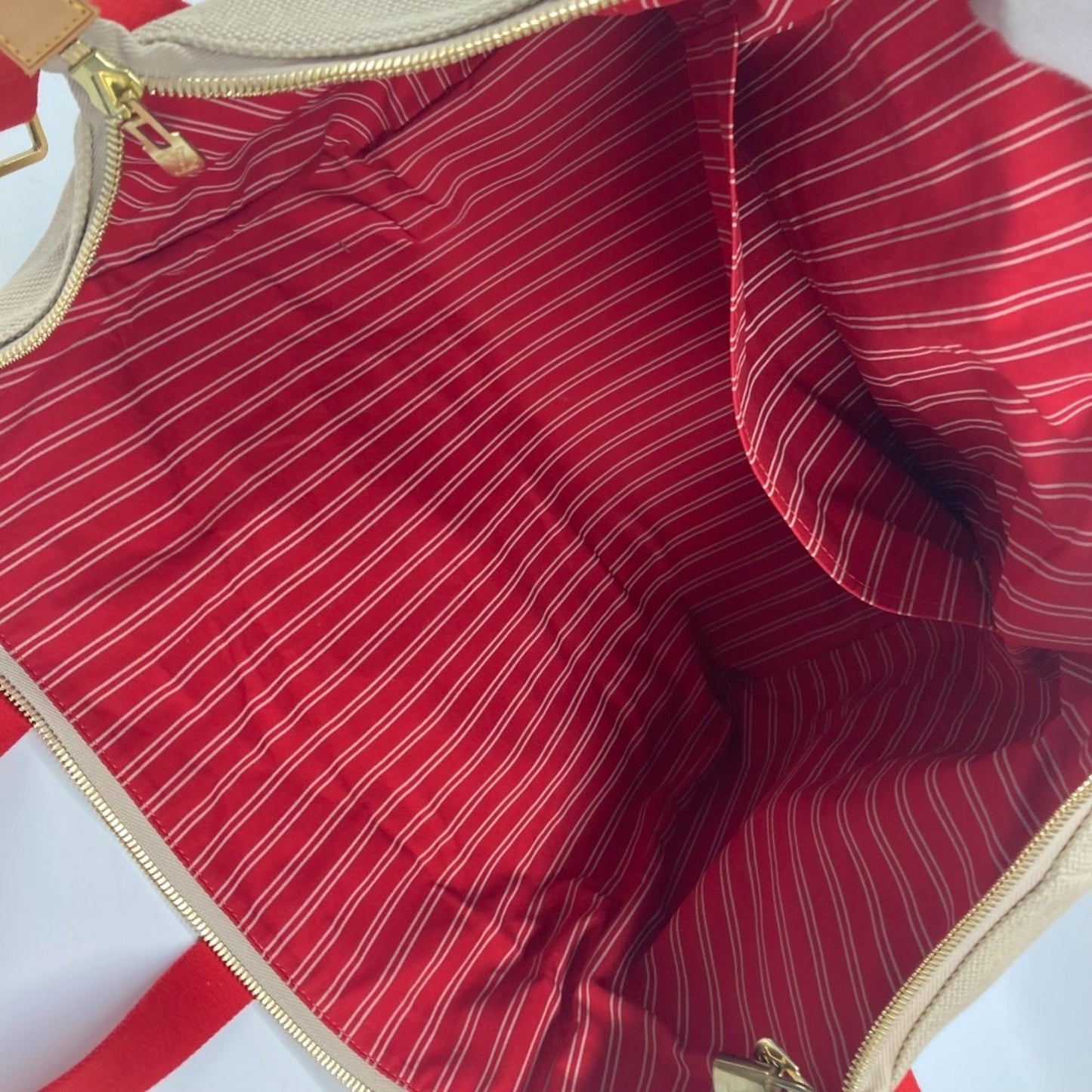 Louis Vuitton Beige Red Color Canvas Boston Bag Shoulder Bag