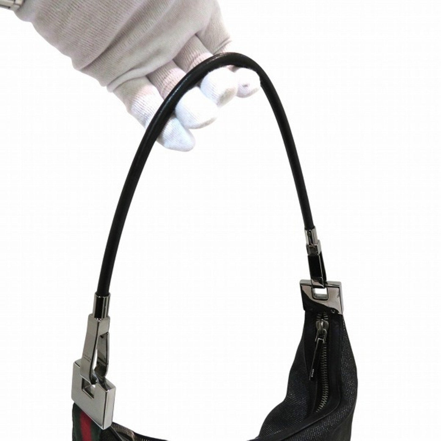 Gucci Sherry Line Black Canvas Handbag Shoulder Bag