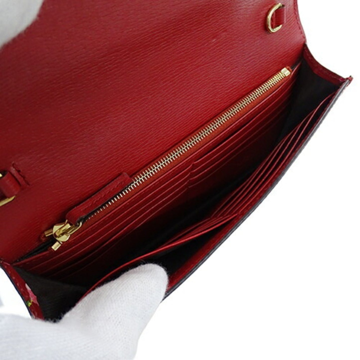 Gucci Red Color Leather Chain/Shoulder Wallet