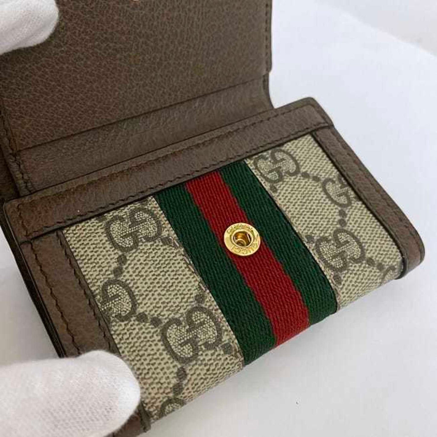 Gucci Beige Brown Pvc Canvas Leather Wallet (Tri-Fold)