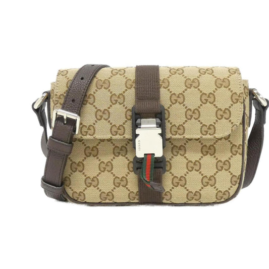 Gucci Gg Canvas Beige Brown Gg Canvas Leather Shoulder Bag ()
