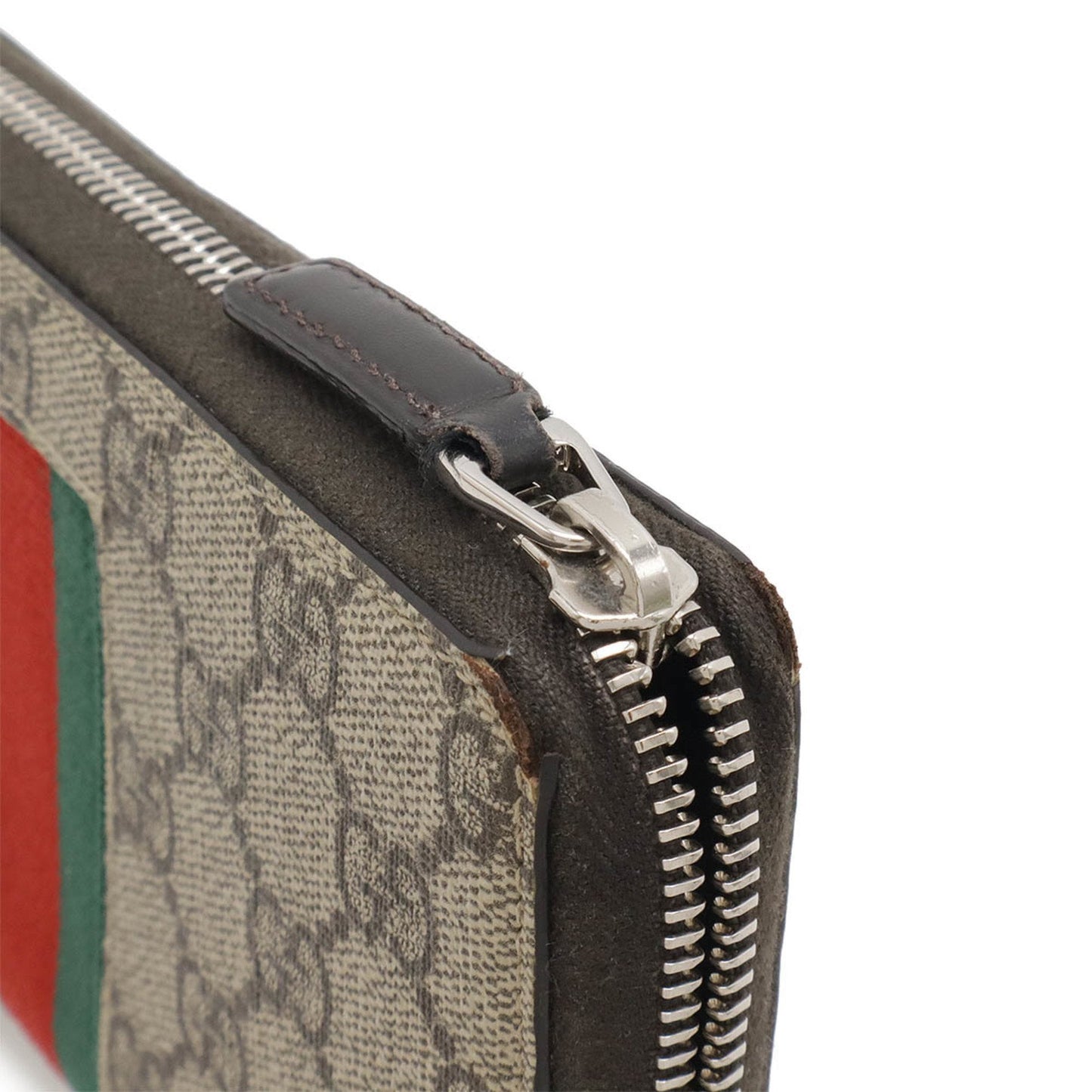 Gucci Beige Dark Brown Green Red Color Pvc Leather Long Wallet (Bi-Fold)