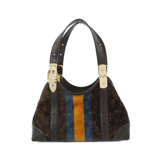 Gucci Blue Brown Gold Leather Shoulder Bag ()