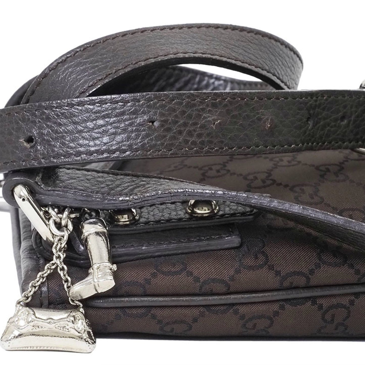 Gucci Brown Nylon Leather Shoulder Bag