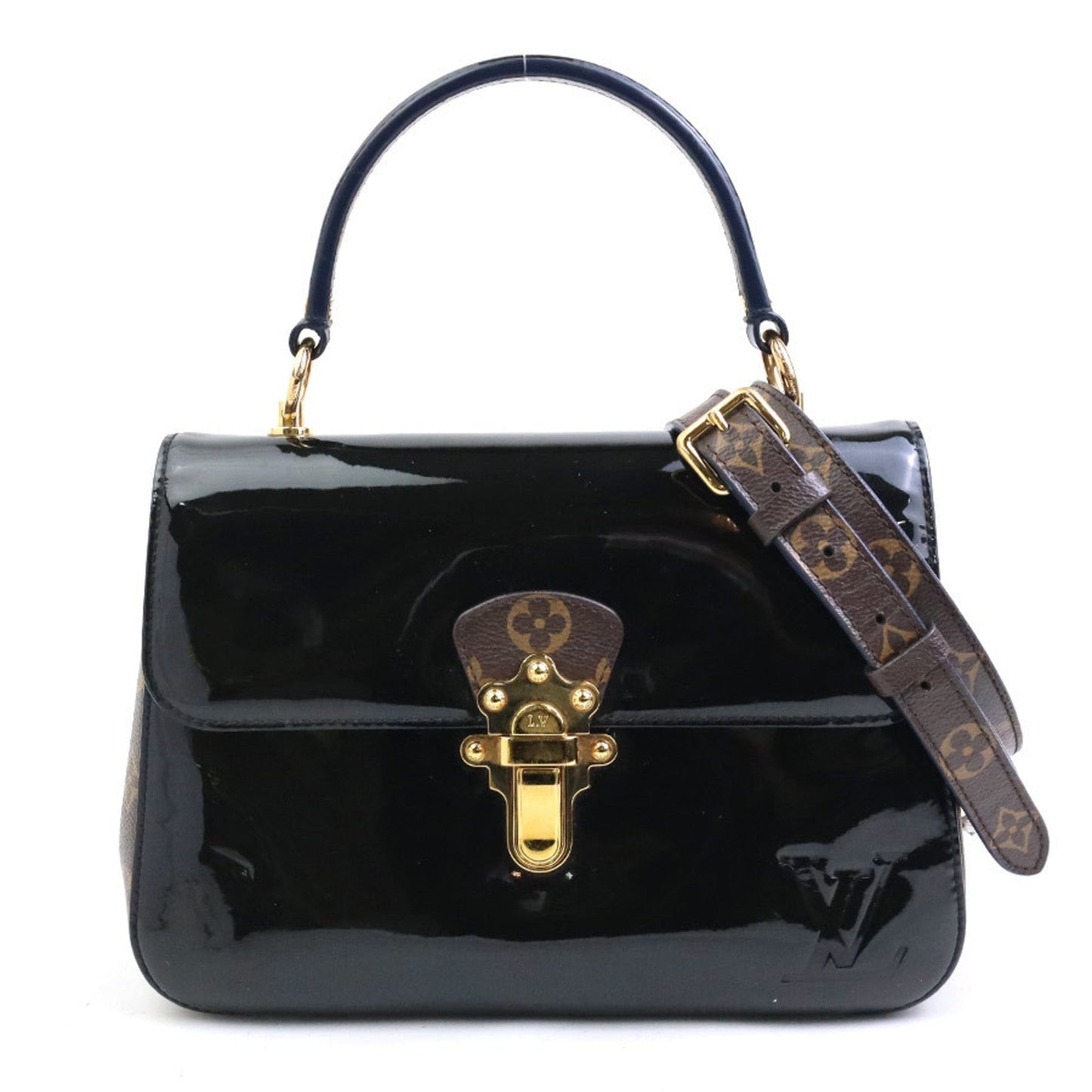 Louis Vuitton Black Brown Patent Leather Monogram Handbag Shoulder Bag ()