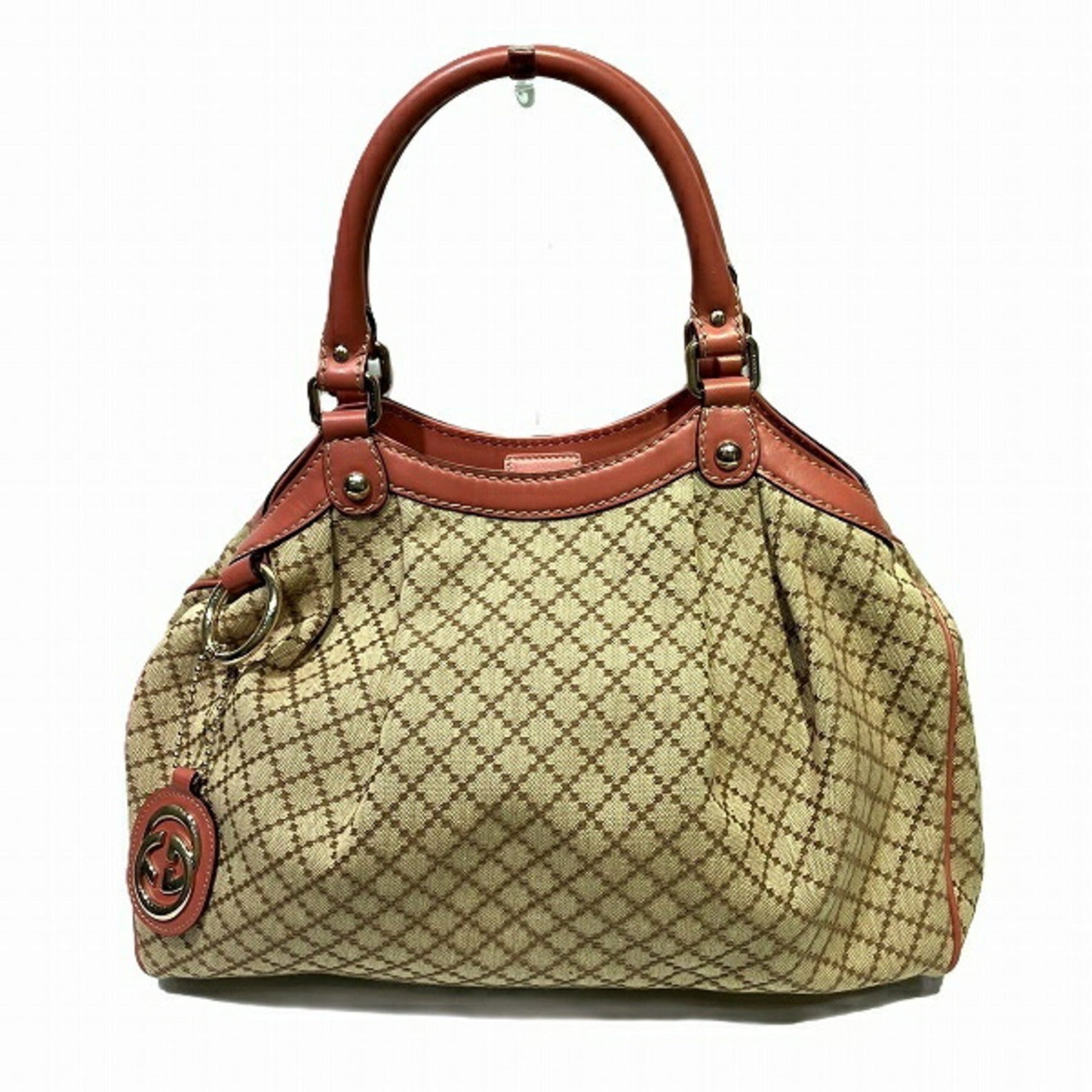 Gucci Beige Salmon Pink Canvas Leather Handbag Tote Bag ()