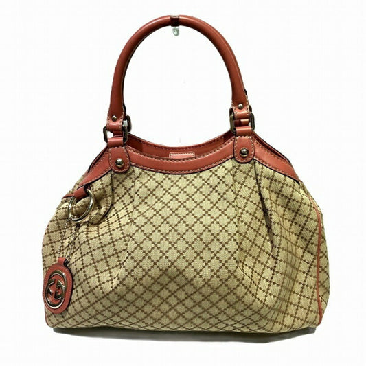 Gucci Beige Salmon Pink Canvas Leather Handbag Tote Bag ()