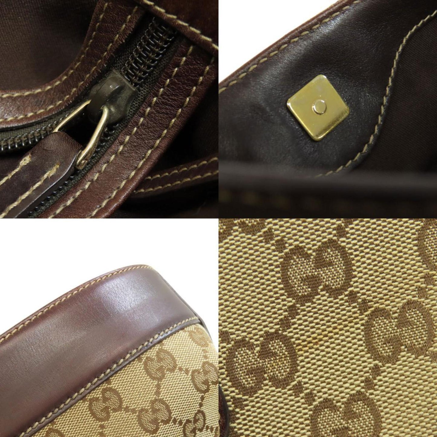 Gucci Brown Canvas Leather Tote Bag