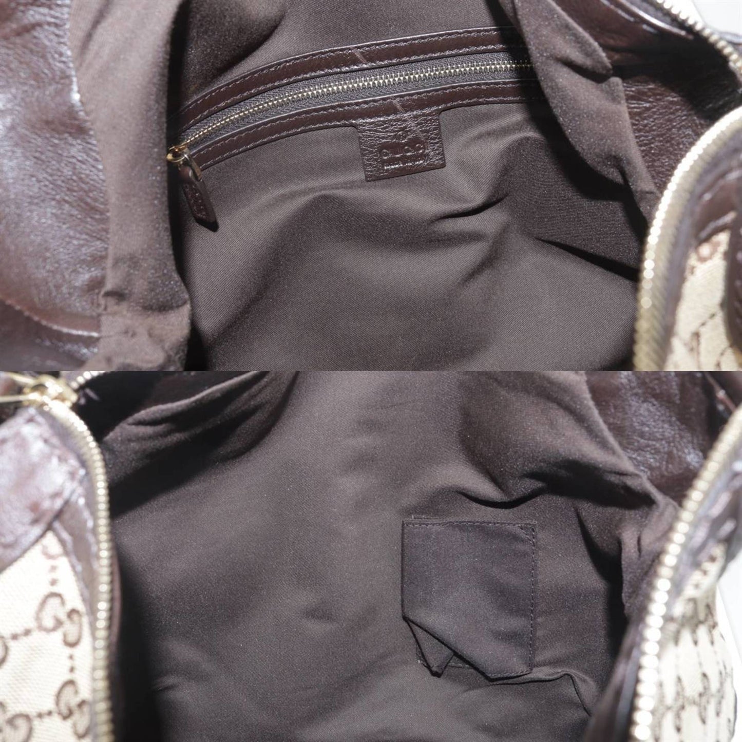 Gucci Dark Brown Khaki Jacquard Leather Shoulder Bag