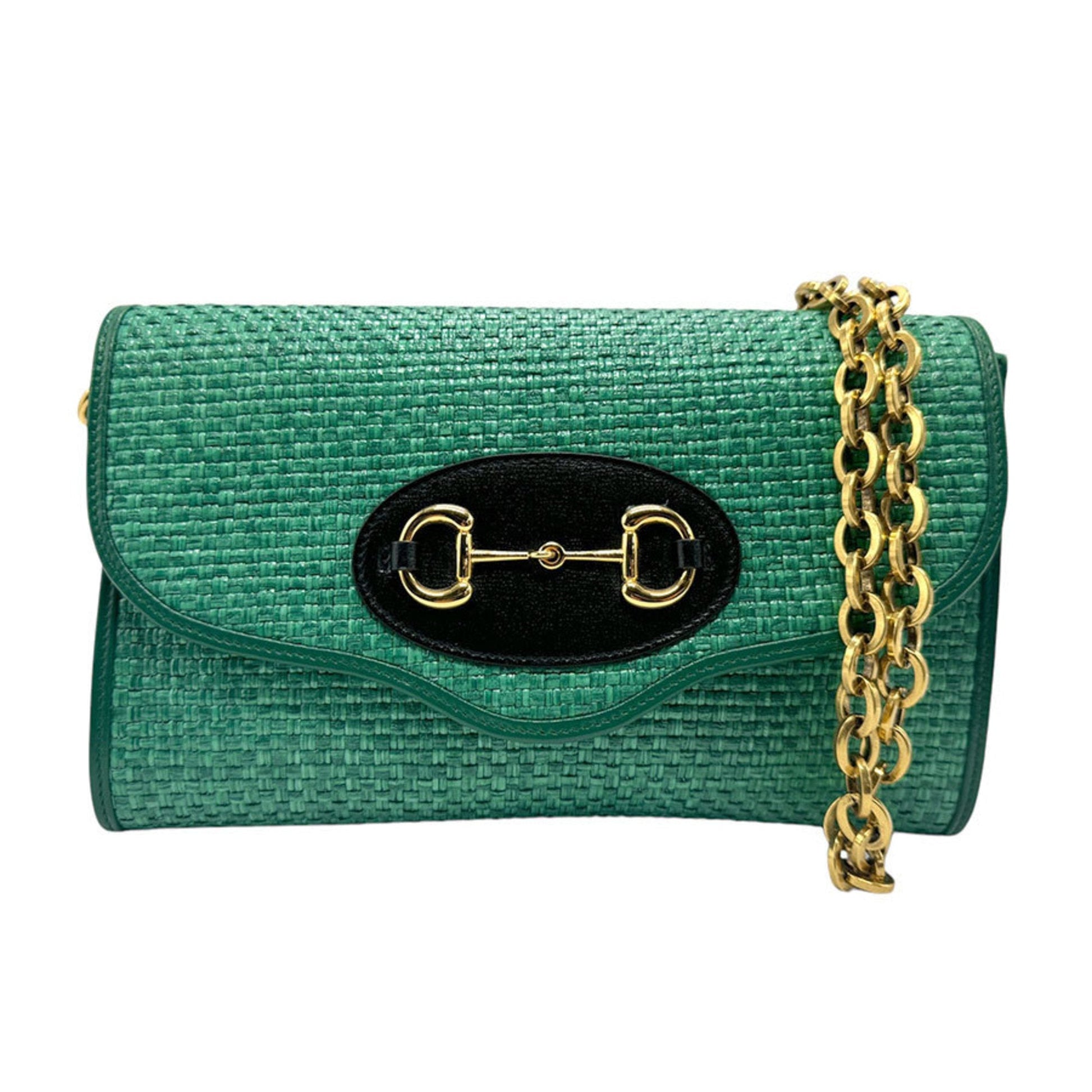Gucci Green Straw Shoulder Bag ()