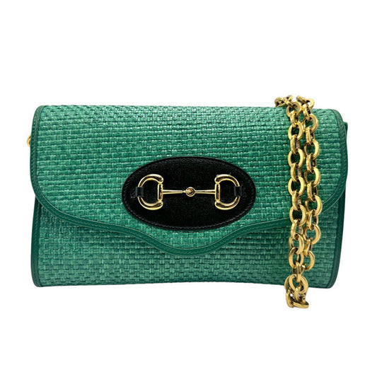 Gucci Green Straw Shoulder Bag ()