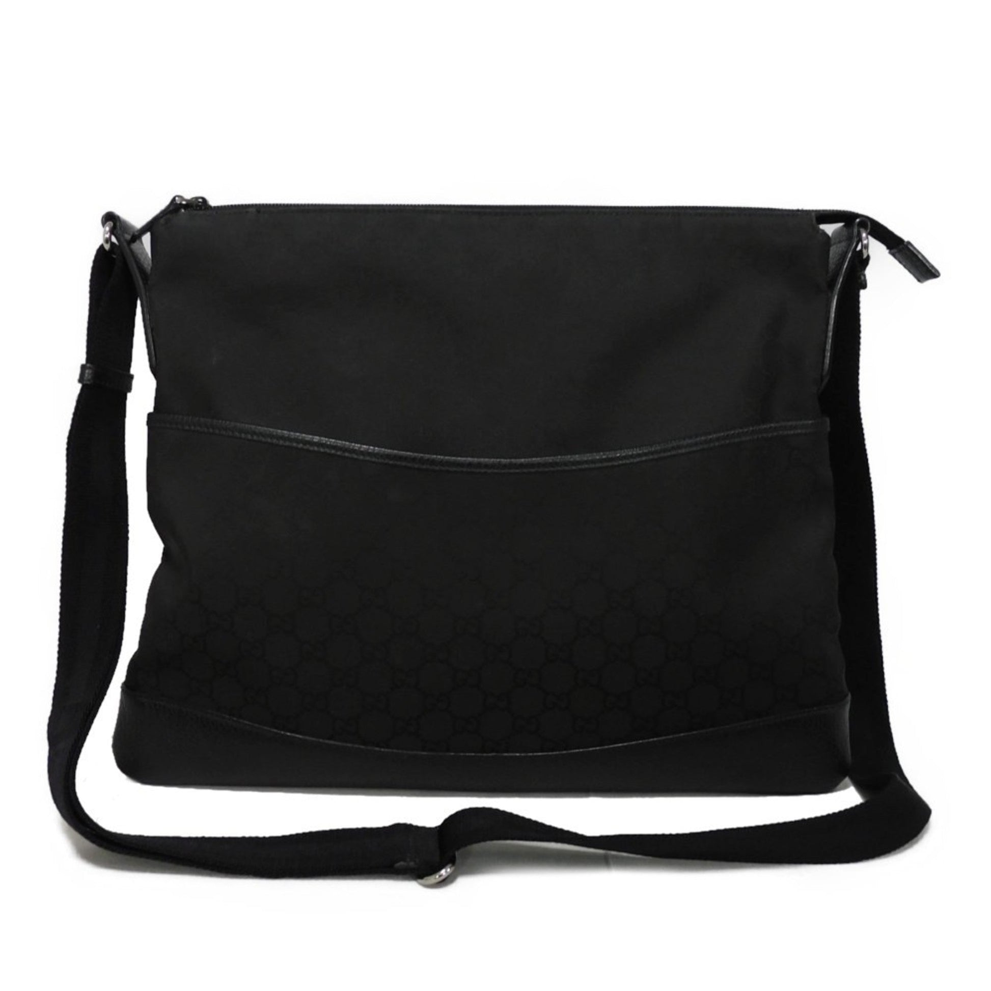Gucci Black Nylon Canvas Leather Messenger Bag Shoulder Bag ()