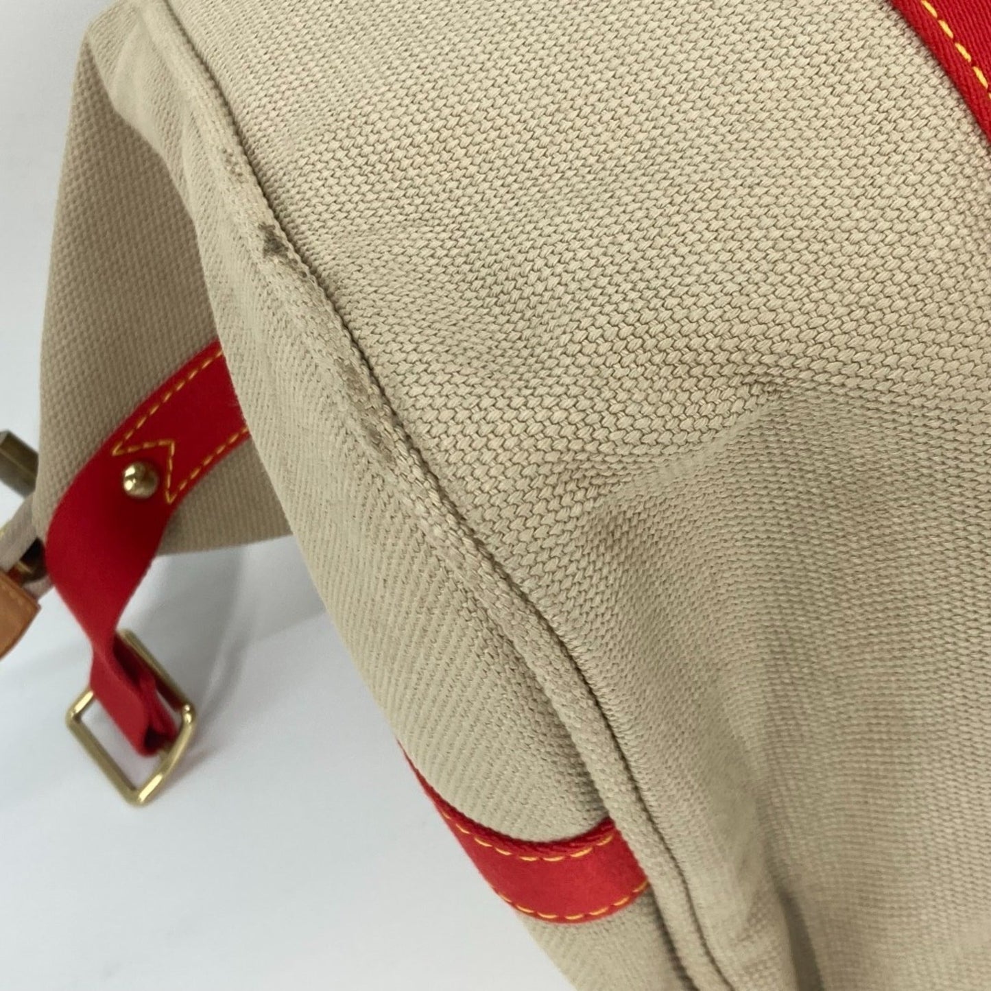 Louis Vuitton Beige Red Color Canvas Boston Bag Shoulder Bag