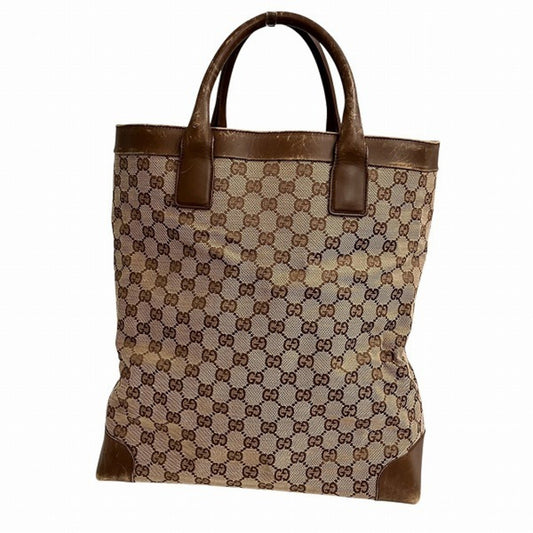 Gucci Beige Brown Gg Canvas Leather Tote Bag ()
