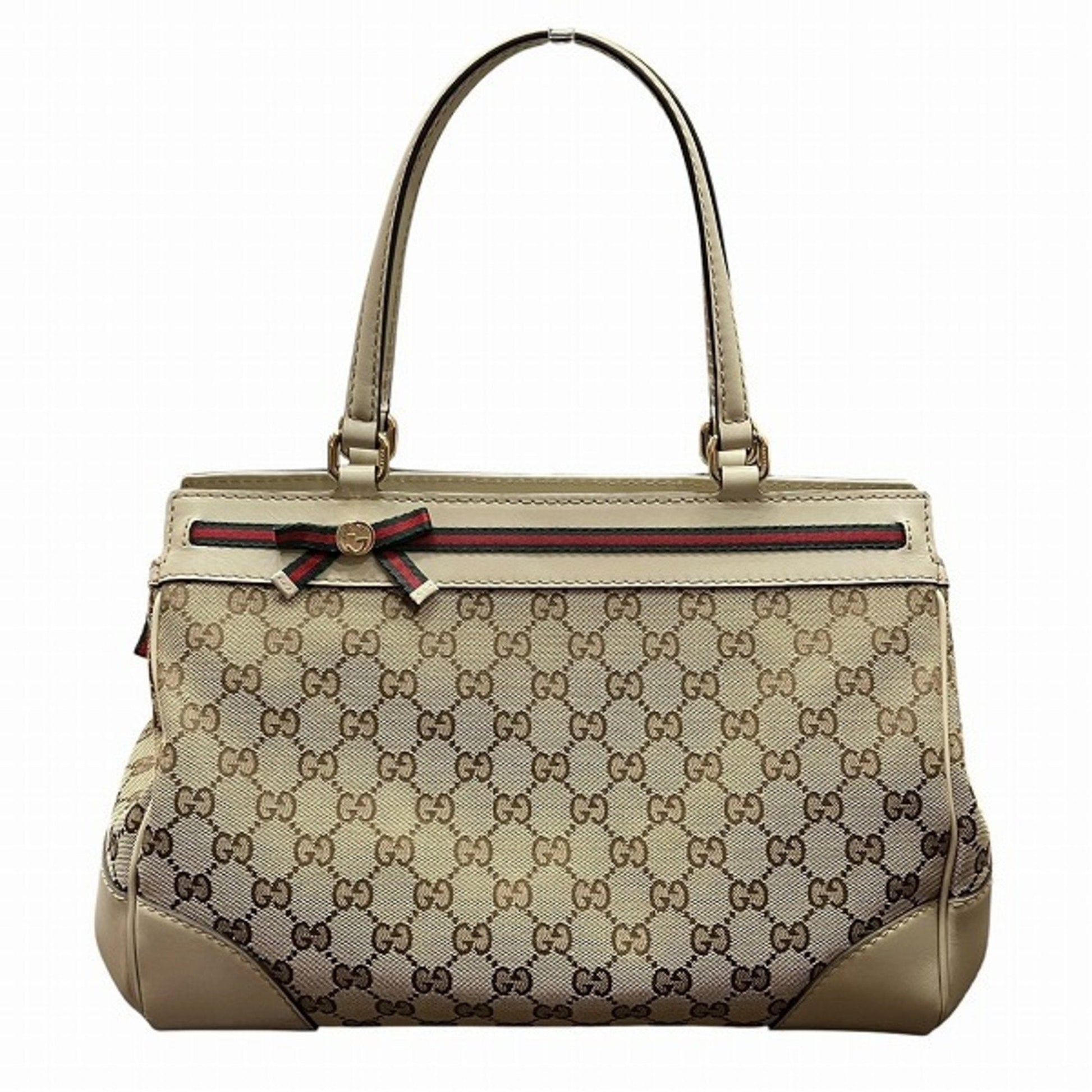 Gucci Beige Gg Canvas Leather Shoulder Bag Tote Bag ()