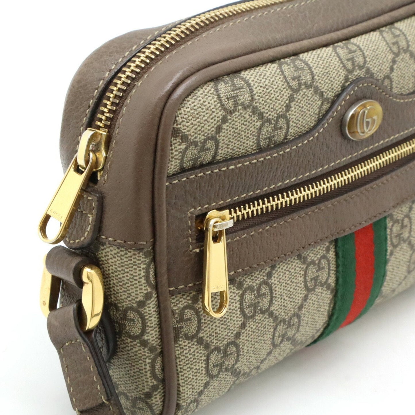 Gucci Beige Brown Green Khaki Red Color Gg Supreme Leather Pochette Shoulder Bag