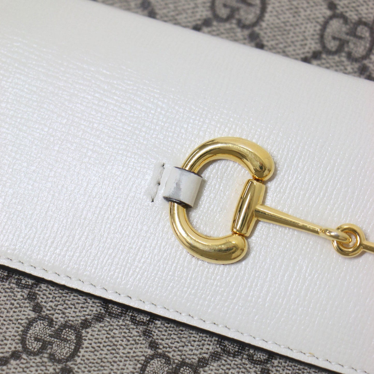 Gucci Horsebit Beige White Pvc Leather Shoulder Bag