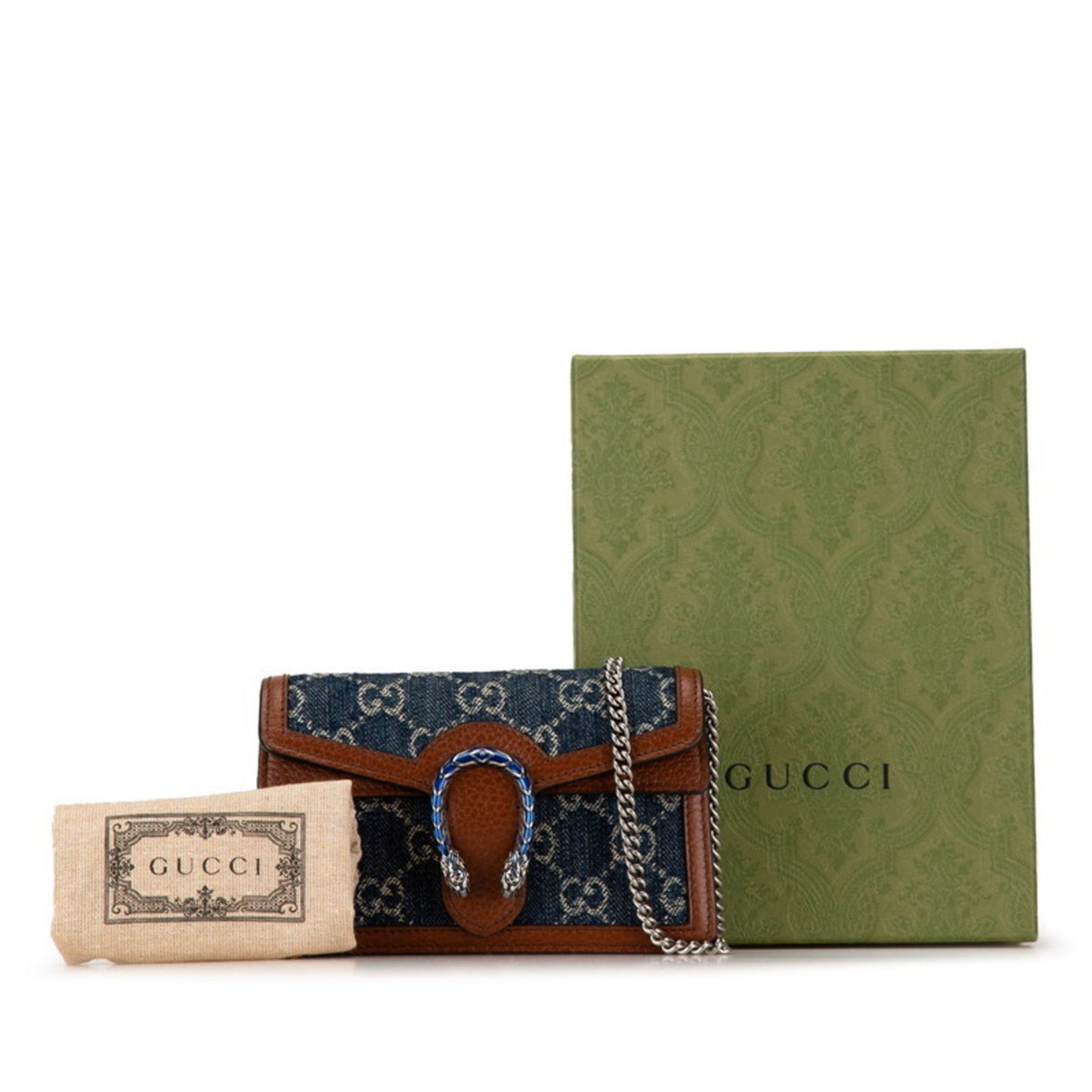 Gucci Brown Navy Denim Leather Shoulder Bag