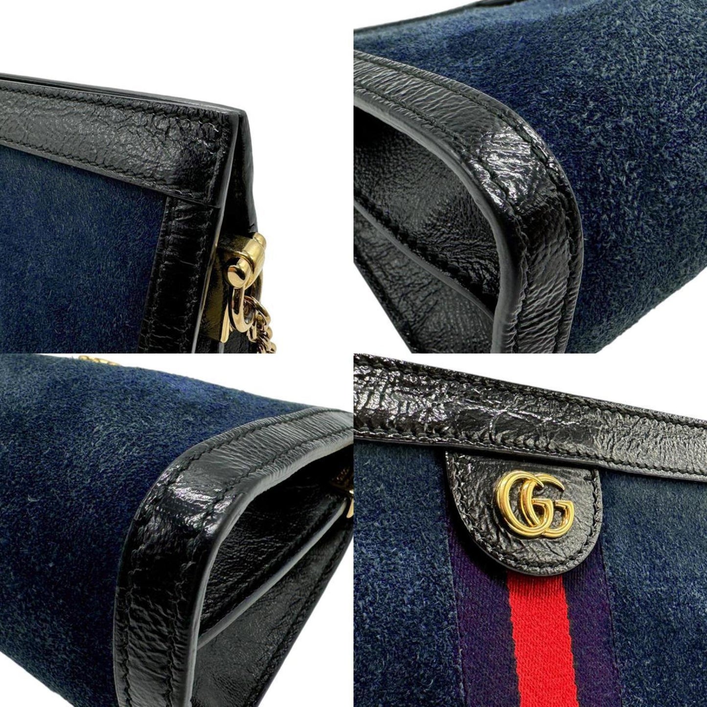 Gucci Navy Red Color Suede Leather Shoulder Bag