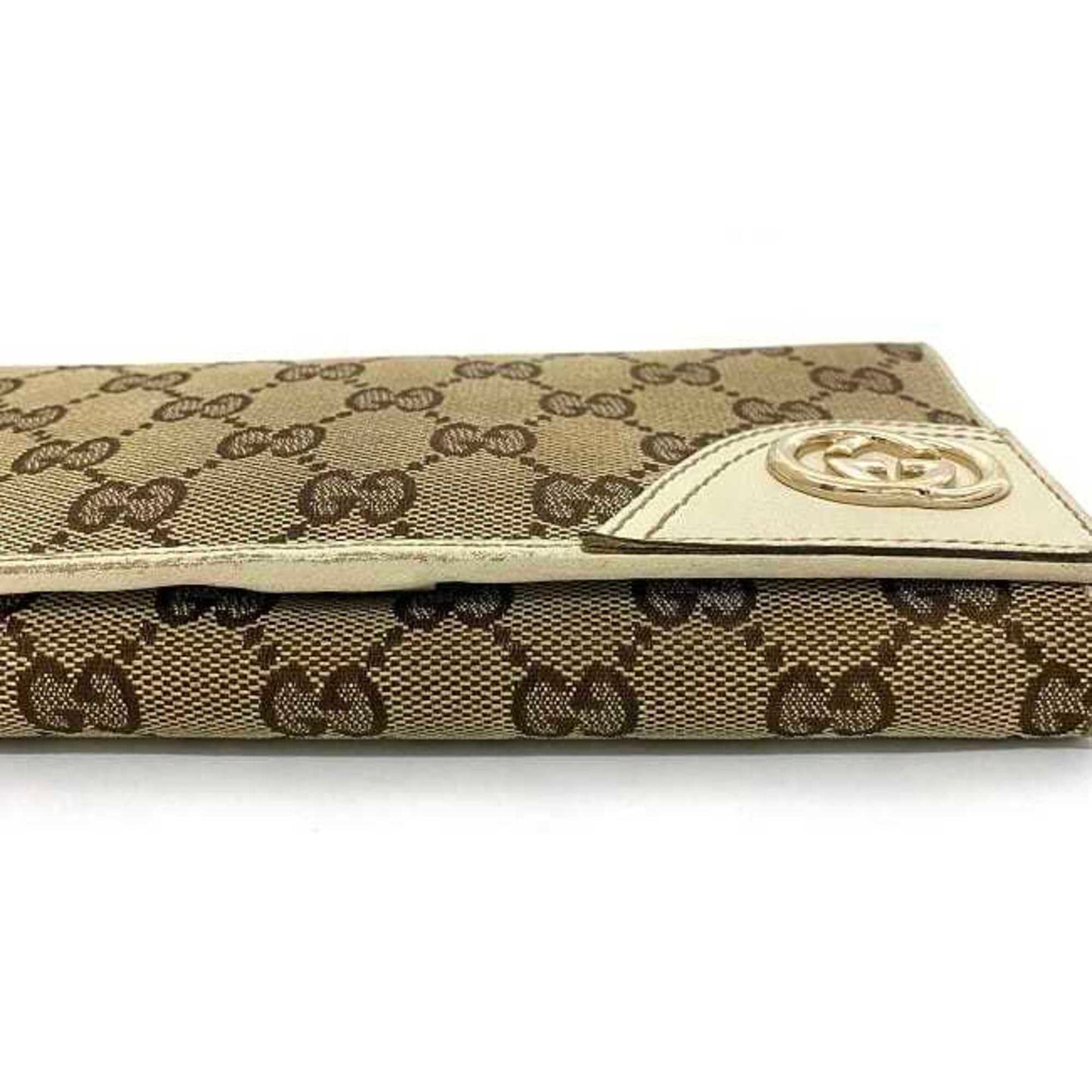 Gucci Beige Brown White Canvas Long Wallet (Bi-Fold)