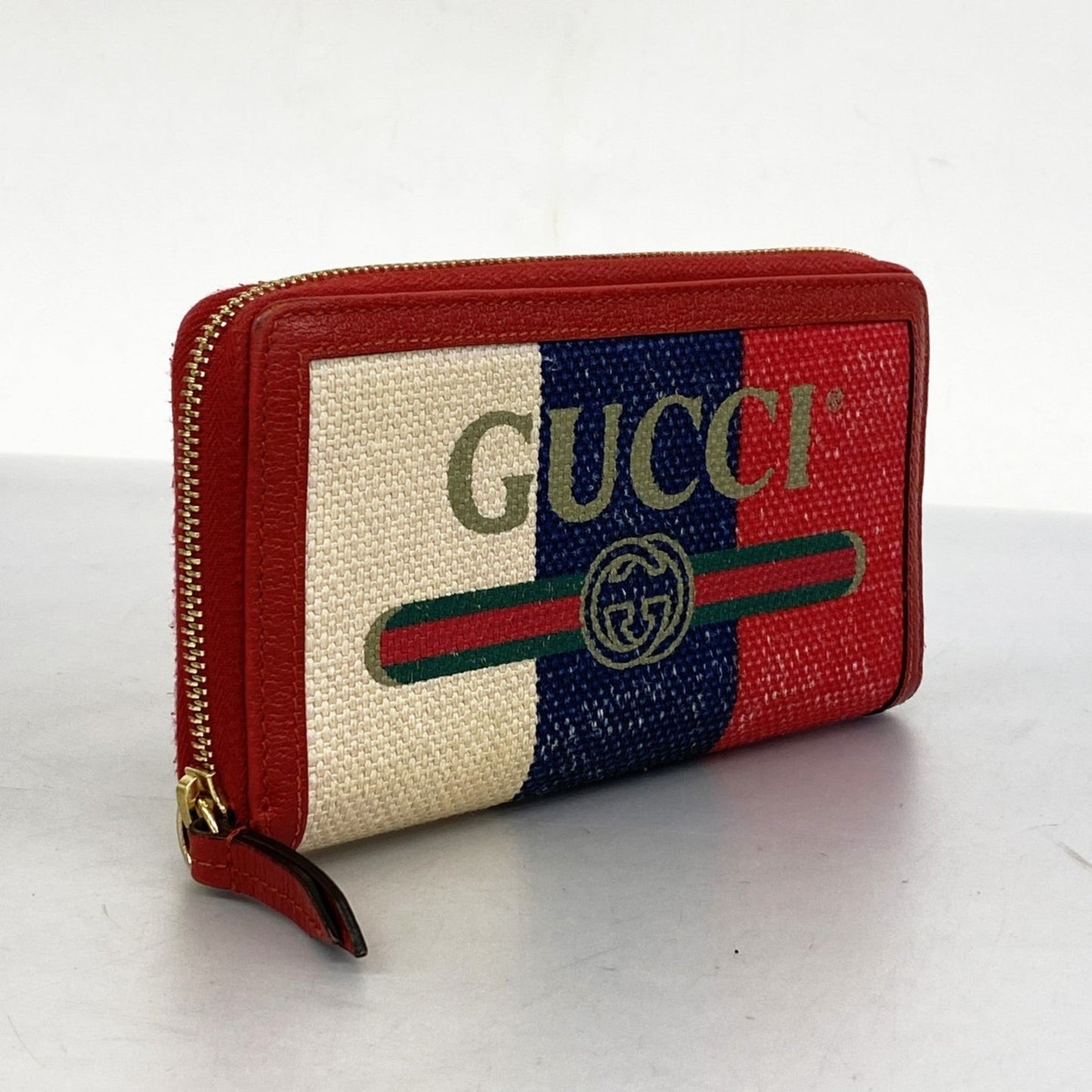 Gucci Red Color Canvas Leather Long Wallet (Bi-Fold)