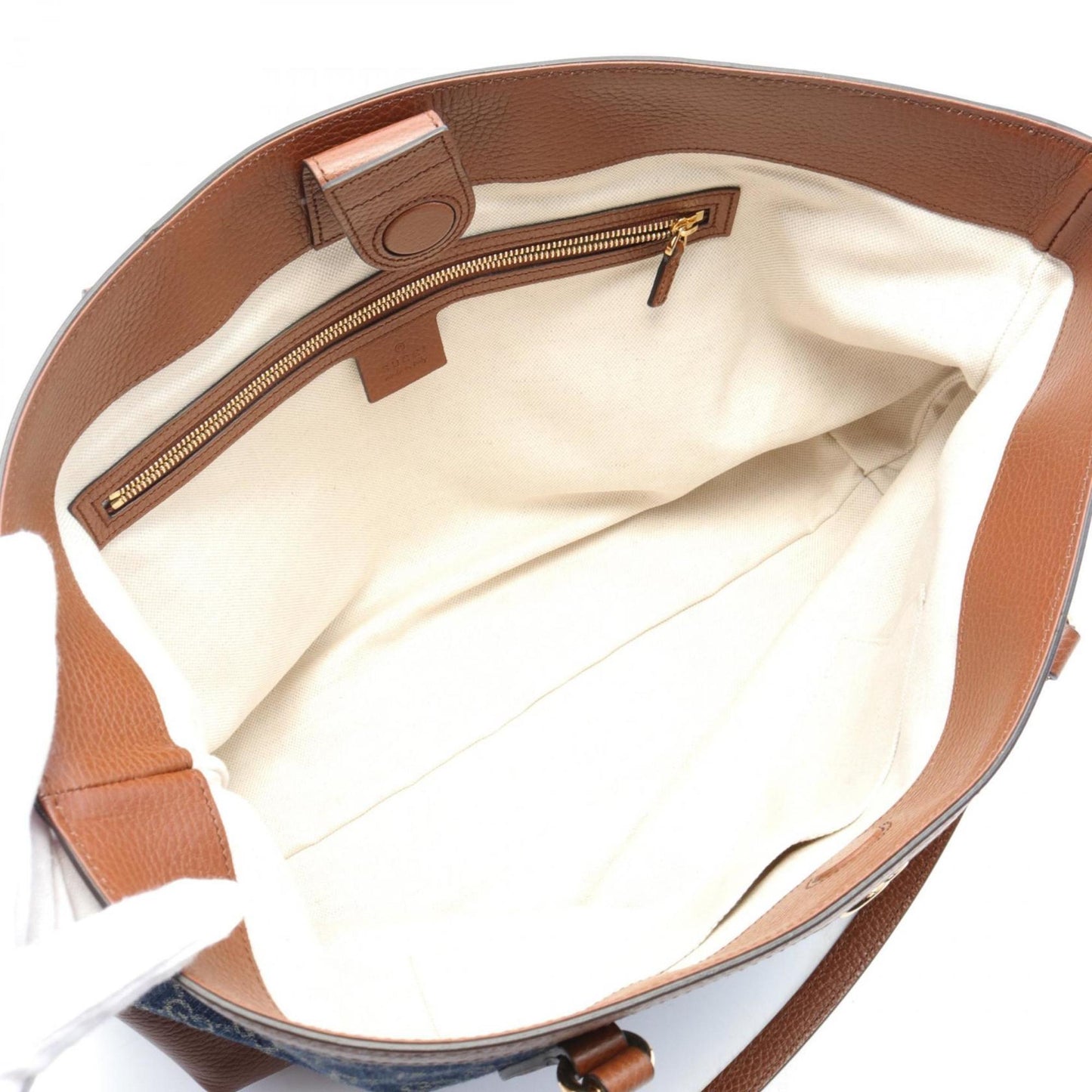 Gucci Brown Navy Denim Leather Tote Bag