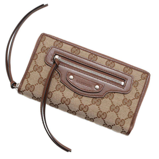 Gucci Beige Brown Canvas Leather Long Wallet (Bi-Fold) ()