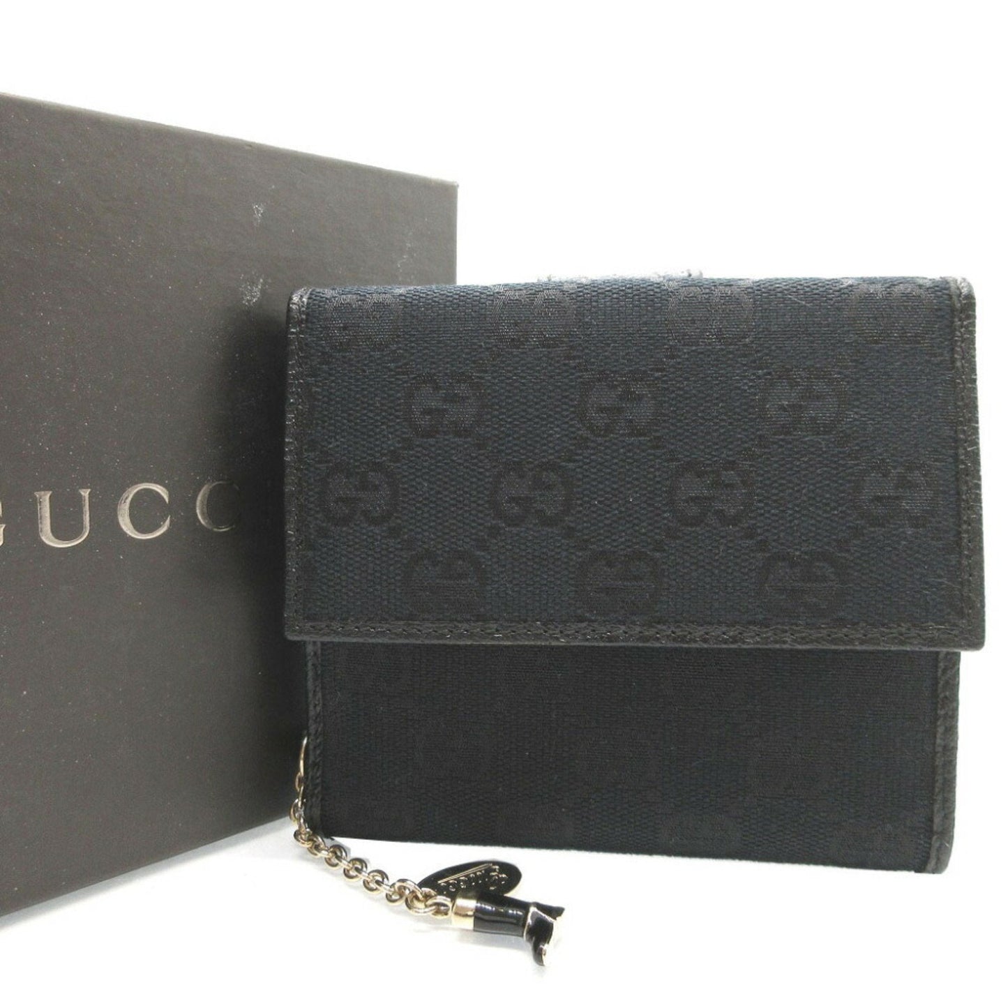 Gucci Black Gg Canvas Leather Wallet (Bi-Fold)