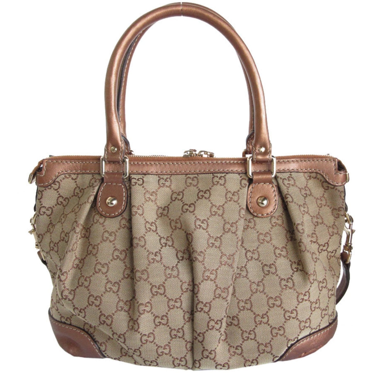 Gucci Beige Gg Canvas Leather Handbag Shoulder Bag