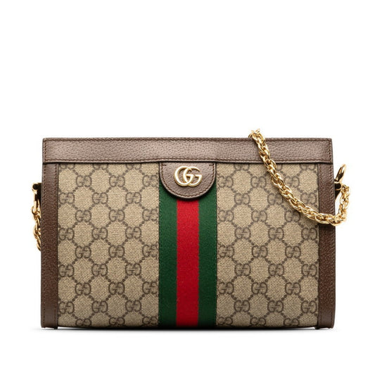 Gucci Sherry Line Beige Brown Leather Pvc Shoulder Bag ()
