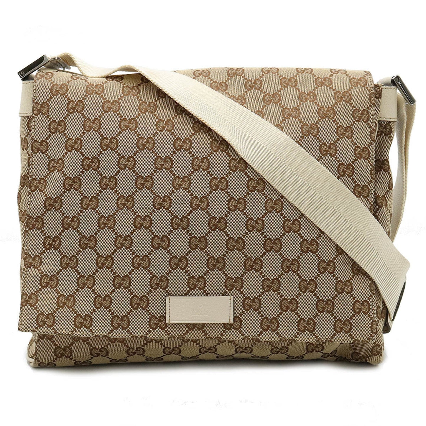 Gucci Beige Ivory Canvas Leather Shoulder Bag ()