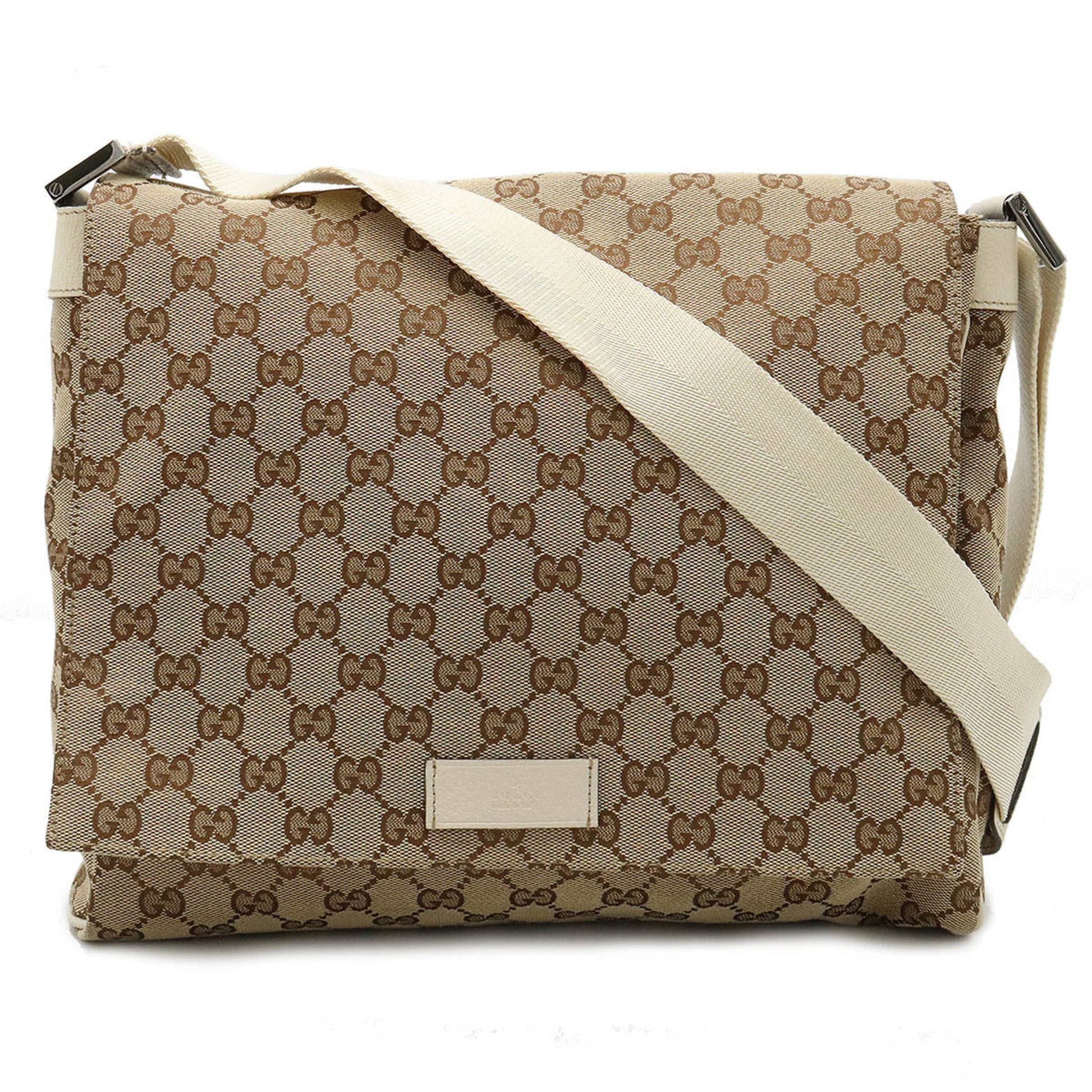 Gucci Beige Ivory Canvas Leather Shoulder Bag ()