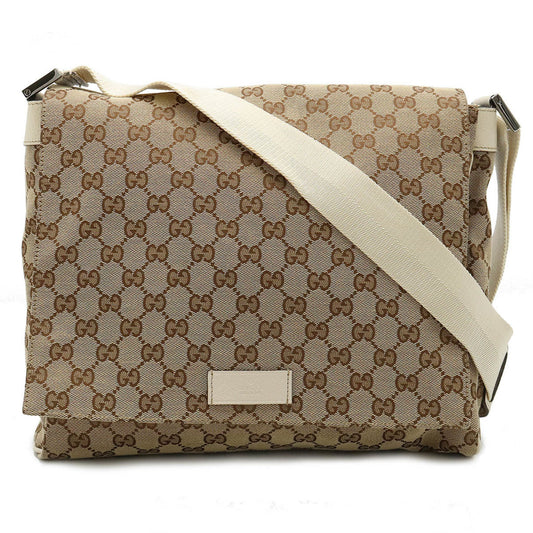 Gucci Beige Ivory Canvas Leather Shoulder Bag ()